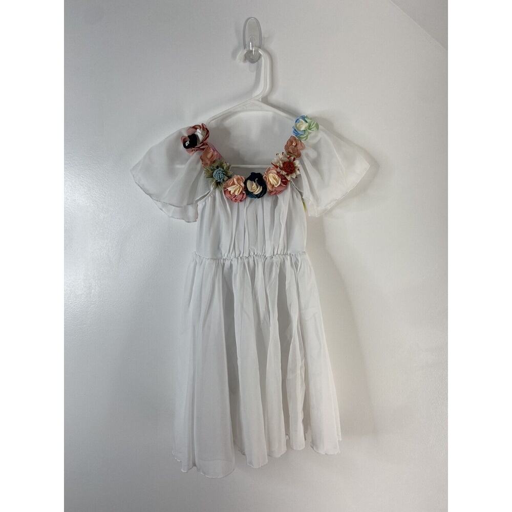 Glamour Costumes White Flutter Sleeve Dance Costume Silk Flowers Headband Rainbo